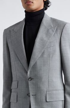 The label's impeccable tailoring shines on this two-piece suit crafted of visually textured sharkskin woven from a blend of wool, mohair and silk. Jacket has two-button closure; peaked lapels; five-button cuffs; chest welt pocket, front flap pockets, ticket pocket; back vent Pants have zip fly with button closure; adjustable waist; front slant pockets; back button-welt pockets Cupro/silk lining 73% wool, 21% mohair, 6% silk Dry clean Made in Italy Designer Clothing Luxury Wool Blazer For Business Meetings, Classic Three-piece Suit With Pressed Crease For Business Meetings, Tailored Luxury Three-piece Suit For Work, Luxury Tailored Three-piece Suit For Work, Luxury Wool Three-piece Suit For Formal Occasions, Classic Silk Suits With Notch Lapel, Tailored Luxury Wool Suit, Luxury Tailored Wool Suit, Luxury Tailored Suit With Hidden Button Closure