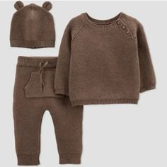 New With Tags! Beautiful Carter’s Just One You Three-Piece Knit Set - Size 6 Months. Retails $22. Cozy Playtime Sets For Fall, Cute Fitted Brown Sets, Knitted Cotton Sets For Winter, Winter Knitted Cotton Sets, Knitted Cotton Winter Sets, Fitted Knitted Cotton Sets, Baby Boy Winter Clothes, Chocolate Sweater, Solids For Baby