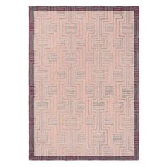 an area rug with pink and grey squares