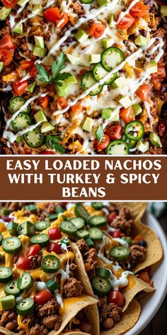 easy loaded nachos with turkey and spicy beans are the perfect meal for busy nights