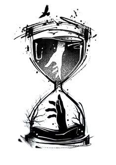 a drawing of an hourglass with a hand in it