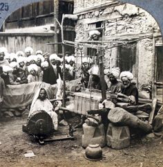 an old black and white photo of people working