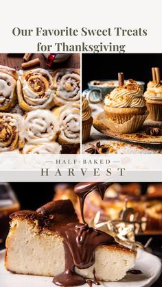 the cover of our favorite sweet treats for thanksgiving by harve st, with images of desserts and cupcakes