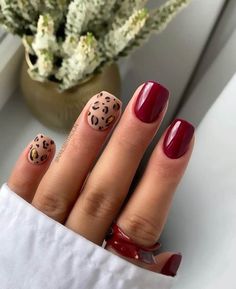 Leopard Nail Designs, Cheetah Nail Designs, Animal Print Nails Art, Maroon Nails, Cheetah Nails, Leopard Print Nails, Nail Time, October Nails, Nagel Tips