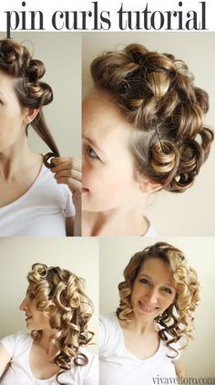 Simple pin curls tutorial. So cute and easy to DIY. Pin Curl Hair, Diy Curls, Pin Up Curls, Curl Tutorial, Curls For Long Hair, Pin Curls, Bouncy Curls, Vintage Hairstyles, Up Girl