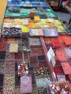 many different types of candies are on display