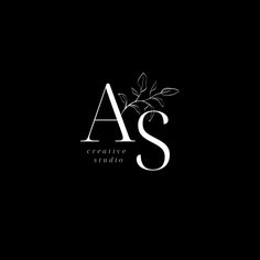 the logo for an art studio with leaves and letters in white on a black background