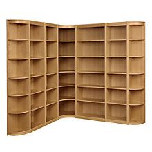 a large bookcase with multiple shelves and no doors on the front, open to reveal it's contents