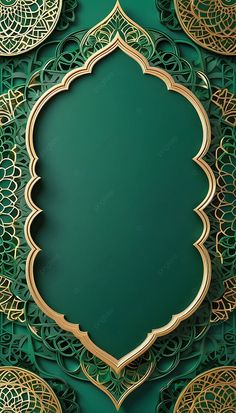 an ornate green background with gold accents