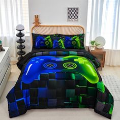 a bed room with a neatly made bed and pillows