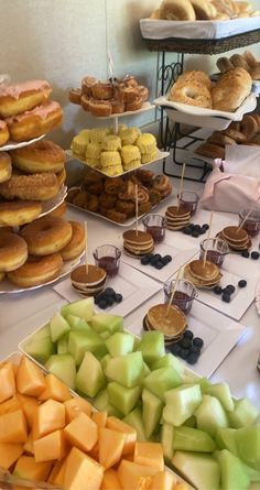 an assortment of pastries and desserts on display