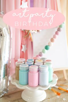 a birthday party with pastel colors and confetti