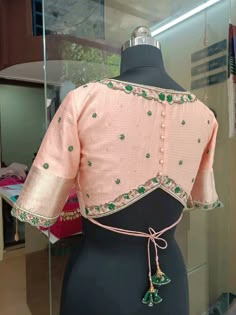 peach colour bridal Hand embroidery blouse by Umeena Boutique Hand Embroidery Blouse, Pink Blouse Designs, Latest Blouses, Maggam Work Blouse, Latest Blouse Designs Pattern, Traditional Blouse Designs, Latest Model Blouse Designs