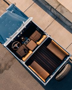 an overhead view of a car with its interior open