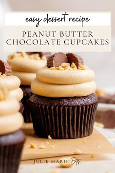 chocolate cupcakes with peanut butter frosting on top