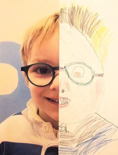 a boy with glasses and a drawing of himself