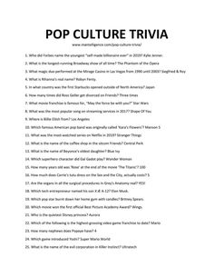 a page with the words pop culture trivia written in black and white on it