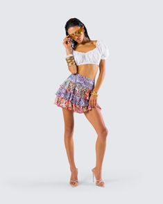 Stay wild bby 😌✌️This paisley tiered micro mini skirt made from plain weave fabric and complete with a fit & flare style is the perfect look to let your hippie flag fly 🌸 Bohemian Mini Skirt For Vacation, Bohemian Tiered Skirt For Day Out, Bohemian Ruffled Shorts For Spring, Trendy Tiered Mini Skirt For Vacation, Summer Bohemian Ruffled Shorts, Bohemian Ruffled Shorts For Summer, Bohemian Mini Skort With Lined Skirt, Bohemian Mini Skirt For Spring Festival, Bohemian Fitted Mini Skort