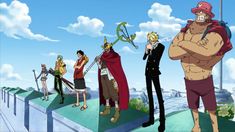 anime characters standing on the edge of a building