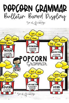 popcorn poster with different types of popcorns on the front and back of each board