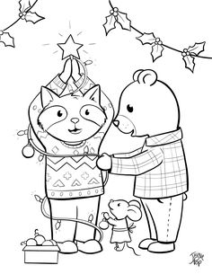 an adult and child are holding hands in front of a christmas tree with stars on it