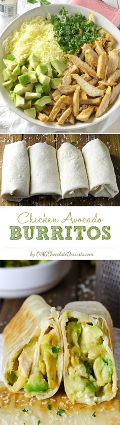 several different types of burritos and other foods