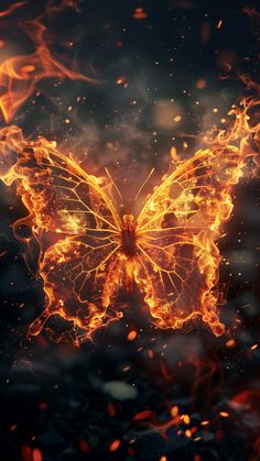 a fire butterfly flying through the air