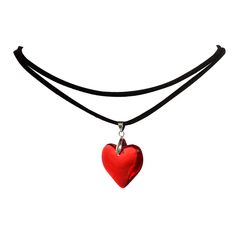 PRICES MAY VARY. Big Red Heart Necklaces For Women, Featuring A Height of 1.18" And Width of 1.18" Glass Pendant. With Adjustable Sliders, You Can Customize How You Wear It, Making It Perfect For An Statement Look. The Adjustable Black Rope Chain, Measuring 59 Inches In Length And Featuring A Fabric With Slight Elasticity, Ensures The Perfect Fit For Any Occasion. This Versatile Fashion Piece Adds A Touch Of Style To Any Outfit, Exuding Both Sexiness And Cuteness In Its Simple And Individual Des Queen Of Hearts Accessories, Black Heart Necklace, Jewelry Y2k, Red Heart Necklace, Goth Choker, Grunge Jewelry, Heart Choker Necklace, Heart Accessories, Heart Necklaces