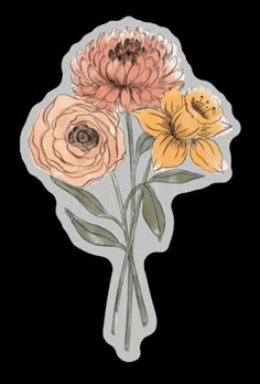 three flowers sticker on a white background