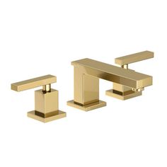 two faucets with gold handles on white background