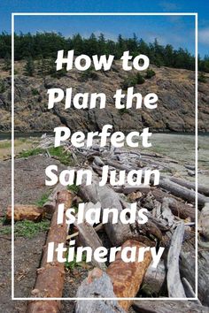 the words how to plan the perfect san juan islands itinerary on top of logs