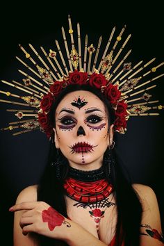 Halloween Sugar Skull Photoshoots Crown Black And Red Floral Crown, Dark Red Halo Crown, Skull Halo Crown, Halloween Zip Tie Crown, Zip Tie Crown Flowers, Catrina Costume Jewelry, Sugar Skull Crown, Mexican Halloween Costume, Sunburst Crown