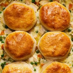 a casserole dish filled with chicken pot pies