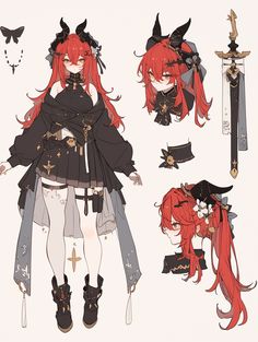 an anime character with red hair and black clothes