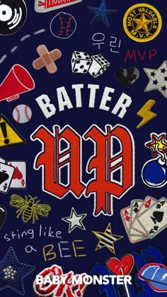 the back side of a phone case with patches on it and words that say batter