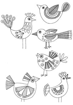 three birds with different designs on them