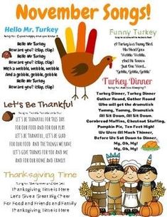 a thanksgiving flyer with an image of turkeys and people in pilgrim hats on it