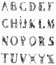 an old english alphabet with people and letters