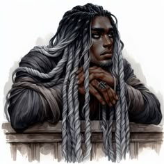 a drawing of a man with dreadlocks on his head and hands behind bars