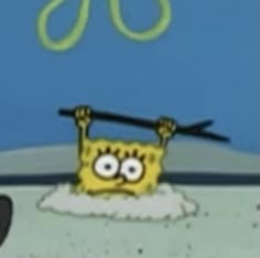 a spongebob cartoon with scissors in it's mouth