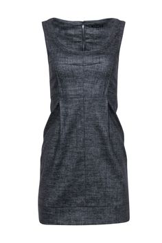 A wardrobe essential, this dark grey sheath dress by Theory is one to reach for again and again. Wear to work with dark tights and a layered turtleneck, or pair with a leather jacket and sleek black booties for an easy date night look. Size 2 Made in USA 77% Wool, 22% Polyester, 1% Elastane Unlined Back zipper with hook and eye closure Sleeveless Scoop neck Bust 30" Waist 26" Shoulder to Hem 33" Classic Mini Dress With Stretch For Workwear, Classic Stretch Mini Dress For Work, Sleek Stretch Mini Dress For Work, Casual Mini Dress For Work With Back Zipper, Sleek Winter Workwear Dresses, Chic Gray Dresses For Work, Classic Mini Dress For Workwear In Winter, Gray Stretch Dresses For Work, Sleeveless Mini Dress For Office In Fall