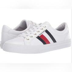 Nwt Tommy Hilfiger Women's White/Blue/White Lightz Sneaker. Size 6.5 Description Round-Toe Lace-Up Sneakers Upper And Lining: Man-Made; Sole: Rubber No Heel Heel Height: 0.25 Inches Hilfiger Flag Detail On Side Lace Up 100% Synthetic Hilfiger Shoes, Tommy Hilfiger Shoes, Tommy Hilfiger Women, White Shoes, Womens Shoes Sneakers, White Blue, Heel Height, Blue White, Tommy Hilfiger