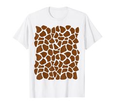 a white t - shirt with brown giraffe print