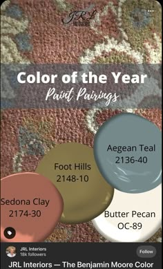 a poster for the color of the year paint pairings, with three different colors