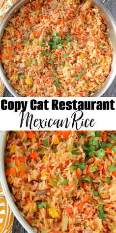 mexican rice with carrots and cilantro in a pan