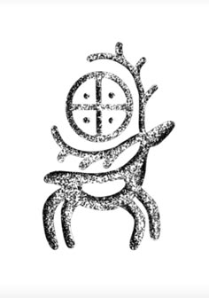 a black and white drawing of a deer with a clock on it's back