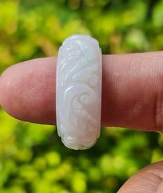 Rare Hand Carved Jadeite Round Ring Band or Thumb Ring US Size | Etsy Vietnam White Jade Ring For Gift, White Jade Rings As A Gift, White Jade Gemstone Rings, White Oval Rings With Intaglio, Round Carved Jade Jewelry, Carved Round Jade Jewelry, White Carved Jade Jewelry, Carved White Jade Jewelry, Oval Carved White Ring