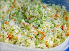 shredded carrots and celery in a plastic container