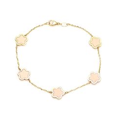 14K YELLOW GOLD PINK BLOSSOM BRACELET Bracelet Length :  7 Inches   Bracelet Dimension : 9.25mm   Weight : 2.1gr ---NICE THICK CHAIN WITH LOBSTER CLAW ---Absolutely stunning. Comes in a gift box.  Here is a dainty, delicate and simple, yet classy Blossom Bracelet. This is 14k Solid Yellow Gold. ( We do not sell filled or plated jewelry) Perfect for everyday use. ---Return Policy--- -You may return the unused item in its original condition for a full refund  within 14 days of items receipt date. - No Questions  Asked ! 100% Money Back Guarantee  -Before returning the item, please contact us for Return Instructions. Flower Station, Daisy Flower Bracelet, Star Wedding Band, Bracelet Clover, Blossom Bracelet, Station Bracelet, Bracelet Flower, Clover Bracelet, Engraving Fonts