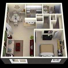 an overhead view of a two bedroom apartment